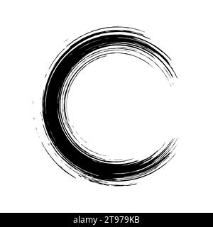 Brush strokes circle. Round spiral. Wavy cycle. Circular pattern. Black frame on white background. Rotate ring. Circe line. Border ripple spin Stock Vector