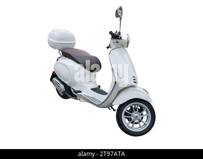 cute, white motor scooter isolated on white background Stock Photo