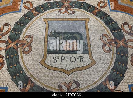 Milan, Italy, June 06, 2023. The historic Galleria Vittorio Emanuele II Milanese shopping center is one of the city's attractions. Fragment of mosaic Stock Photo