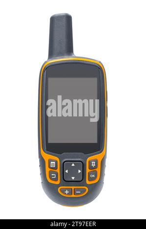 Rugged portable navigator, generic handheld navigation device, isolated on white background Stock Photo