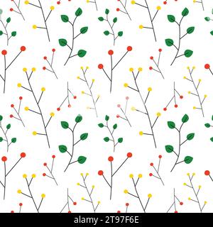Autumn and summer leaves and berries seamless pattern. Colorful bright concept background textures. Stock Vector