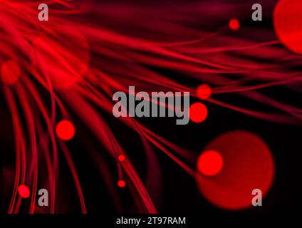 Red glowing fiber optic cables Stock Photo