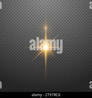 Light effect on a transparent background. A sparkling golden glare, a twinkling star. Stock Vector
