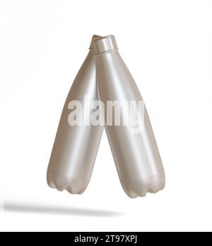 Water bottle isolated on white background rendering 3D illustration with metalic texture Stock Photo
