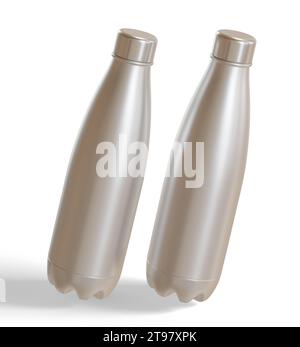 Water bottle isolated on white background rendering 3D illustration with metalic texture Stock Photo