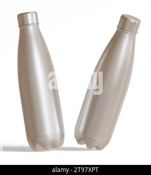 Water bottle isolated on white background rendering 3D illustration with metalic texture Stock Photo