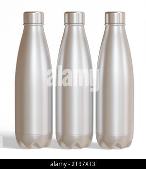 Water bottle isolated on white background rendering 3D illustration with metalic texture Stock Photo