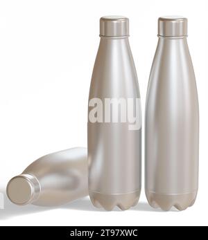 Water bottle isolated on white background rendering 3D illustration with metalic texture Stock Photo