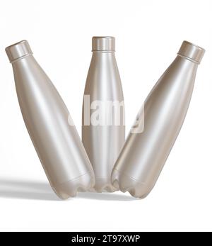 Water bottle isolated on white background rendering 3D illustration with metalic texture Stock Photo
