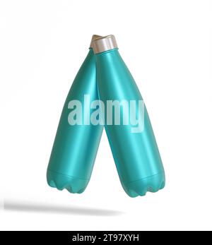 Water bottle isolated on white background rendering 3D illustration with metalic texture Stock Photo