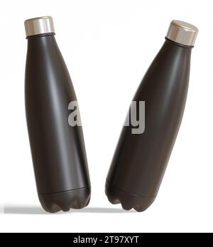 Water bottle isolated on white background rendering 3D illustration with metalic texture Stock Photo