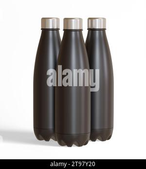 Water bottle isolated on white background rendering 3D illustration with metalic texture Stock Photo
