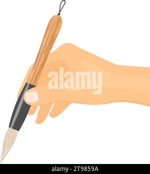 hand holding japanese calligraphy brush-  vector illustration Stock Vector