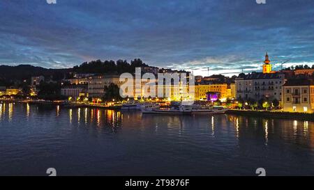 Center of Gmunden from a bird's eye view in the evening, Salzkammergut Stock Photo