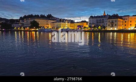 Center of Gmunden from a bird's eye view, at night Salzkammergut Stock Photo