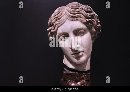 Rome, Italy - October 29 2023: Marble head of Amazon Capitoline Museums Musei Capitolini Stock Photo