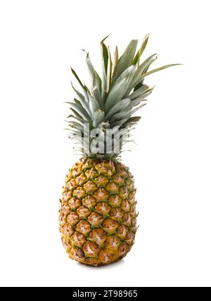 Whole fresh ripe juicy pineapple with green leaves, isolated on white background Stock Photo