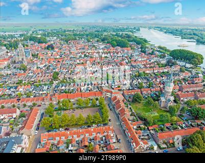 Aerial from the traditional town Schoonhoven at the river Lek in the Netherlands Stock Photo
