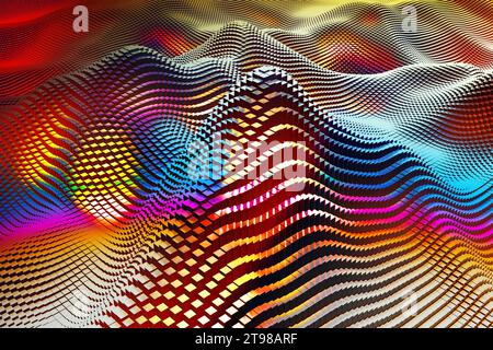 Uneven hilly surface made of multi-colored blocks. Abstract digital wave. Financial technology concept, data diagram. 3d rendering Stock Photo