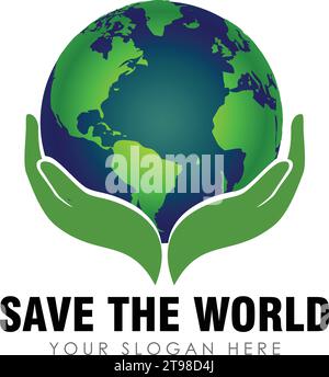 save earth logo design template. save globe logo vector icon Stock Vector