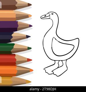 Vector isolated illustration of a goose coloring page. Tasks for preschool children. Stock Vector