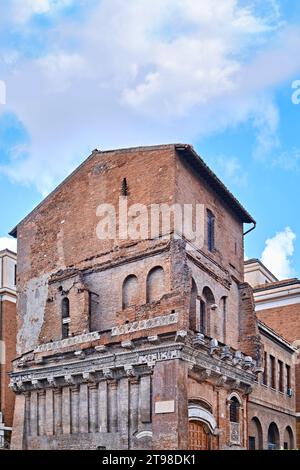 Rome, Italy - October 29 2023: Casa dei Crescenzi, medieval structure at Forum Boarium Stock Photo