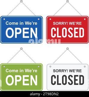 Blue sign Come in we are Open, with shadow isolated on transparent background. Realistic Design template - Vector Stock Vector