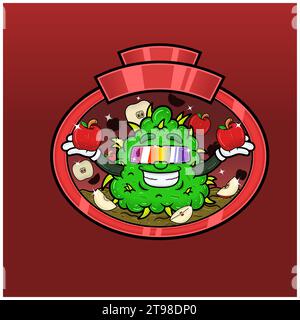 Apple Flavor with Weed Mascot Cartoon. Weed Design For Logo, Label and Packaging Product. Vectors and Illustrations Stock Vector