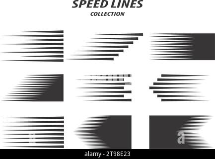 Speed lines isolated set. Motion effect for your design. Black lines on white background. Stock Vector