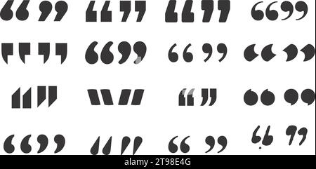 Quotes icon set. Quotation mark black isolated symbols, vector illustration. Stock Vector