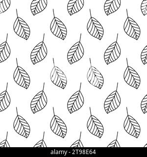 Leaf seamless pattern. Repeating leaves background. Repeated nature small patern for design prints. Line simple plant. Spring repeat texture. Hand Stock Vector