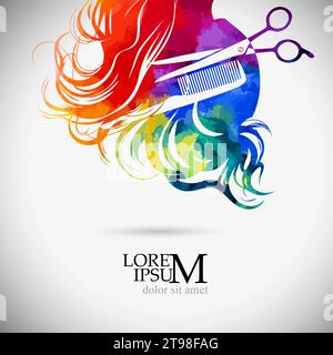 Hair colored hairdressing scissors and comb. hand drawing. Not AI. Vector illustration Stock Vector