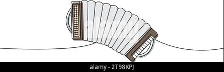 Accordion one line colored continuous drawing. Musical instruments continuous one line illustration. Vector minimalist linear illustration. Stock Vector