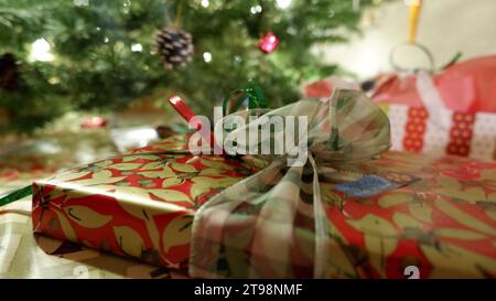 Gift Next to the Christmas Tree Stock Photo