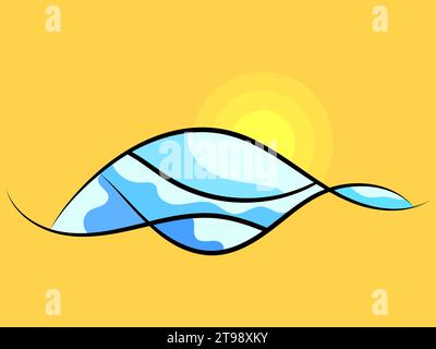 Winter landscape with snowy hills in line art style. Mountain sunrise in a minimalist style. View of the snowy hills. Design for posters, banners and Stock Vector