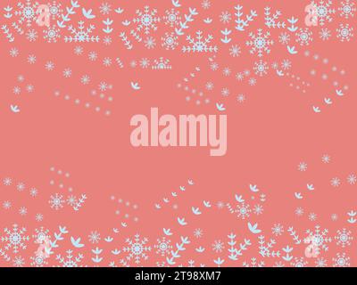 Snowflake Seamless Pattern Christmas-Winter border- snow night-Falling snowflakes on blue background-Snowfall vector illustration Stock Vector
