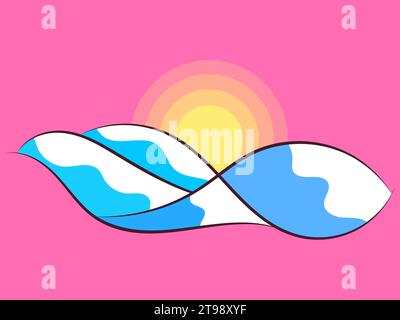 Winter landscape with snowy hills in line art style. Mountain sunrise in a minimalist style. View of the snowy hills. Design for posters, banners and Stock Vector