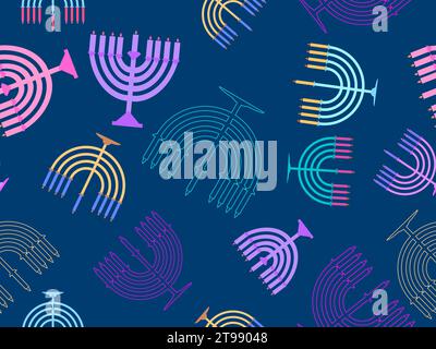 Hanukkah seamless pattern with Menorah with nine candles. Lighted Hanukkah candles. Design of greeting cards, banners and promotional products. Vector Stock Vector