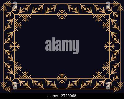 Art deco style frame with snowflakes. Winter vintage linear border with snowflake in line art style. Christmas frame design a template for invitations Stock Vector