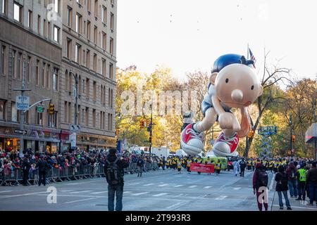 New York, United States. 23rd Nov, 2023. The Diary of a Wimpy Kid balloon is floating in the 97th Macy's Thanksgiving Day Parade in New York, NY. (Photo by Erin Lefevre/NurPhoto) Credit: NurPhoto SRL/Alamy Live News Stock Photo