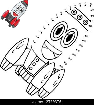 Dot to Dot Rocket Vehicle Isolated Coloring Page  Stock Vector