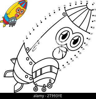 Dot to Dot Zeppelin Vehicle Isolated Coloring Stock Vector