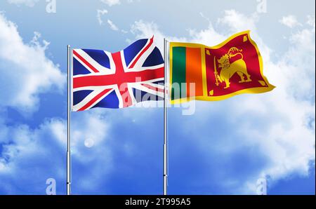 Sri Lanka,UK flags together waving against blue sky Stock Photo