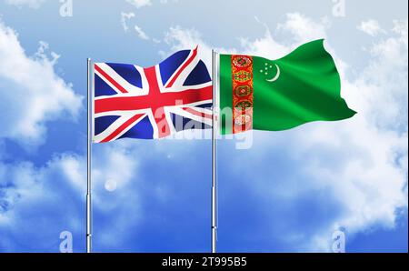 Turkmenistan waving flag against blue sky Stock Photo - Alamy