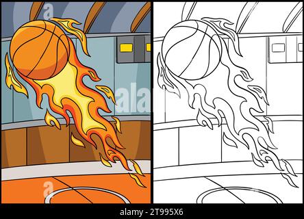 Basketball Ball in Fire Coloring Page Illustration Stock Vector