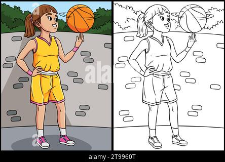 Basketball Girl Spinning the Ball Illustration Stock Vector