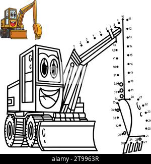 Dot to Dot Excavator Vehicle Isolated Coloring Stock Vector