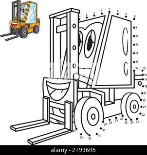 Dot to Dot Forklift Vehicle Isolated Coloring Page Stock Vector