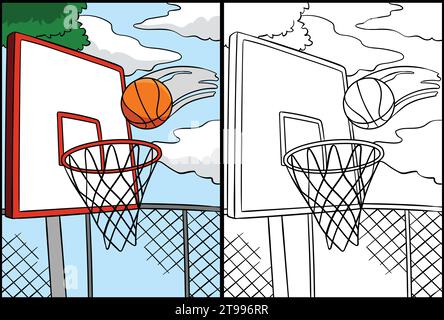 Basketball Hoop and Ball Coloring Illustration Stock Vector