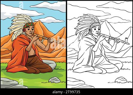 Native American Indian with Calumet Illustration Stock Vector